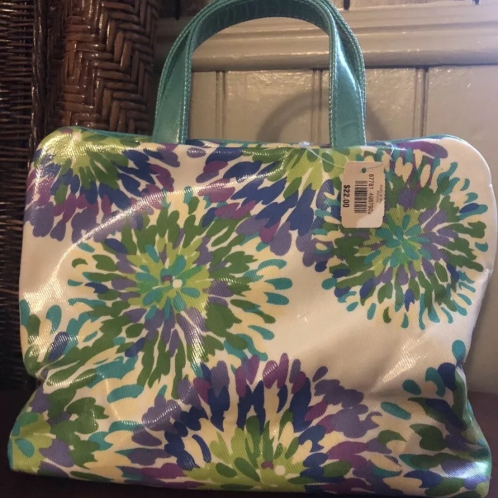 Vtg Bath & Body Works Floral Zip Around Vinyl Tote Bag Handles NWT Rare